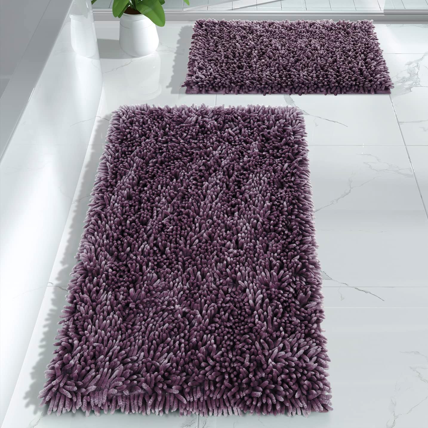 Yimobra Bathroom Rug Set 2 Piece, Luxury Shaggy Bath Mat Set with Non Slip Backing, Ultra Soft & Absorbent Mats for Bathroom Floor, Machine Washable, 31.5"x20"+24"x17", Blue