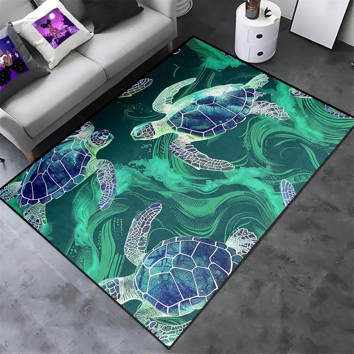 Sea Turtle Rug - Ocean Animal Theme Area Rug Blue Turtle Coral Printted Carpet Sea Animal Underwater Carpet Sea Turtle Mat for Kids Bedroom Living Room Decor,3'×5'