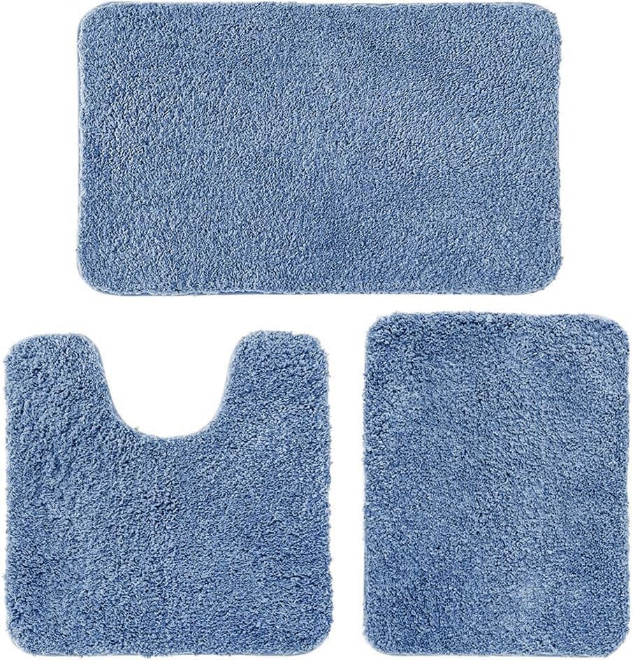 MIULEE 3 Pieces Bathroom Rugs and mats Sets Extra Thick Non Slip Microfiber Bath Mats and U-Shaped Contour Toilet Rug for Bath Room Floor Restroom,20"x30"+16"x24"+20"x20", Teal