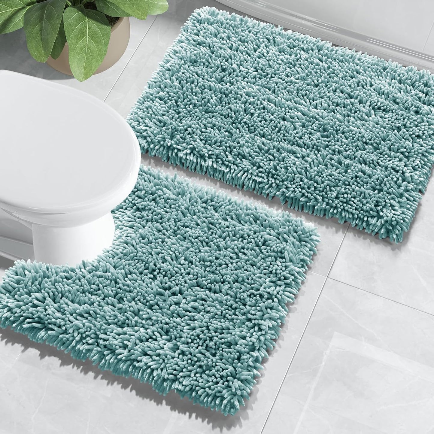 Yimobra Bathroom Rug Set 2 Piece, Luxury Shaggy Bath Mat Set with Non Slip Backing, Ultra Soft & Absorbent Mats for Bathroom Floor, Machine Washable, 31.5"x20"+24"x17", Blue