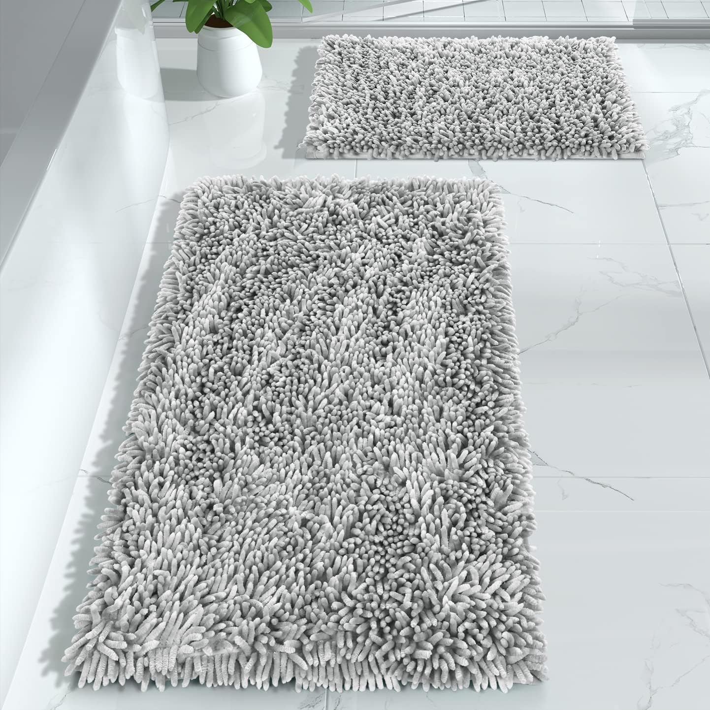 Yimobra Bathroom Rug Set 2 Piece, Luxury Shaggy Bath Mat Set with Non Slip Backing, Ultra Soft & Absorbent Mats for Bathroom Floor, Machine Washable, 31.5"x20"+24"x17", Blue
