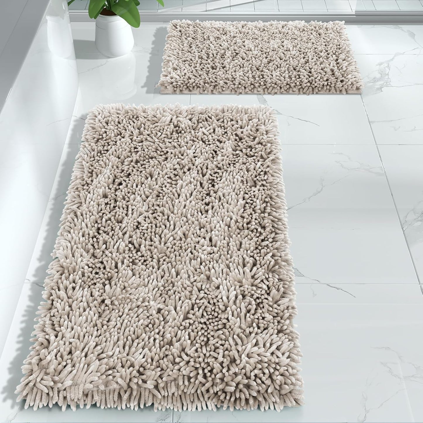Yimobra Bathroom Rug Set 2 Piece, Luxury Shaggy Bath Mat Set with Non Slip Backing, Ultra Soft & Absorbent Mats for Bathroom Floor, Machine Washable, 31.5"x20"+24"x17", Blue