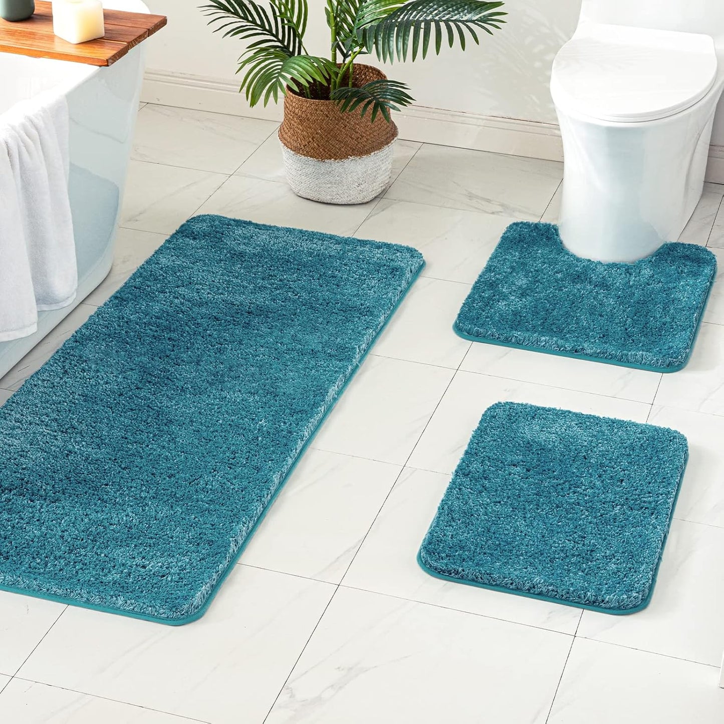 MIULEE 3 Pieces Bathroom Rugs and mats Sets Extra Thick Non Slip Microfiber Bath Mats and U-Shaped Contour Toilet Rug for Bath Room Floor Restroom,20"x30"+16"x24"+20"x20", Teal