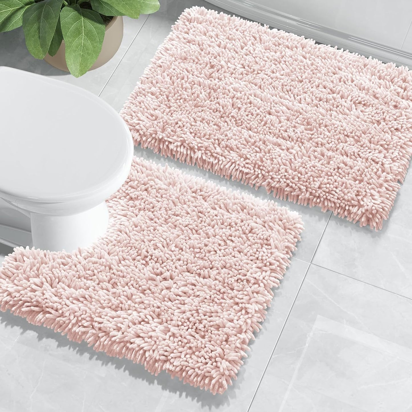 Yimobra Bathroom Rug Set 2 Piece, Luxury Shaggy Bath Mat Set with Non Slip Backing, Ultra Soft & Absorbent Mats for Bathroom Floor, Machine Washable, 31.5"x20"+24"x17", Blue