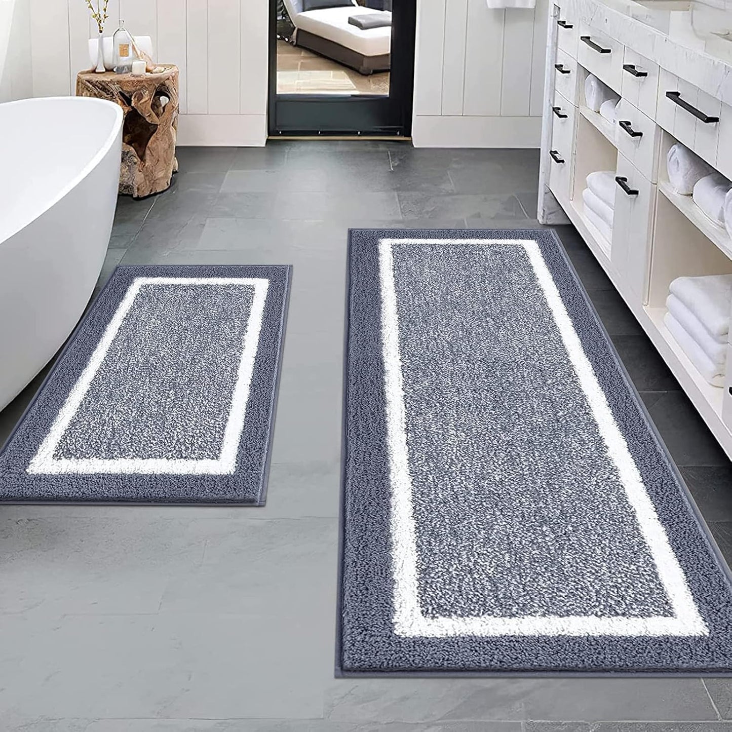 Pauwer 3 Pieces Bathroom Rugs Sets, Ultra Soft Non-Slip Mats, Microfiber Absorbent Bath Rugs with U-Shaped Toilet Rug for Bath Floor, Tub, Shower, Blue
