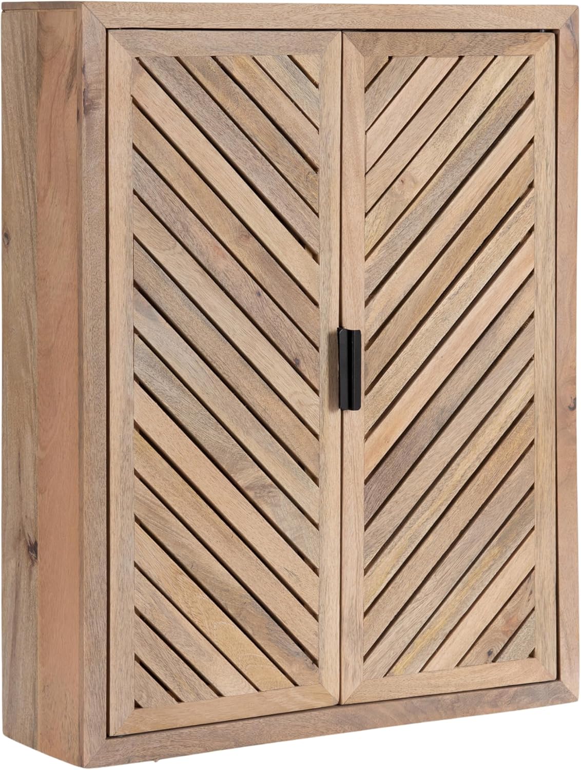 Kate and Laurel Mezzeta Decorative Modern Two-Door Floating Bathroom Cabinet; 22 x 7 x 28; Black; Decorative Over Toilet Storage Cabinet Made from Solid Mango Wood with Slatted Chevron Design