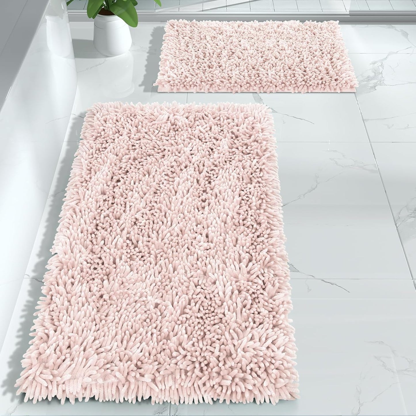 Yimobra Bathroom Rug Set 2 Piece, Luxury Shaggy Bath Mat Set with Non Slip Backing, Ultra Soft & Absorbent Mats for Bathroom Floor, Machine Washable, 31.5"x20"+24"x17", Blue
