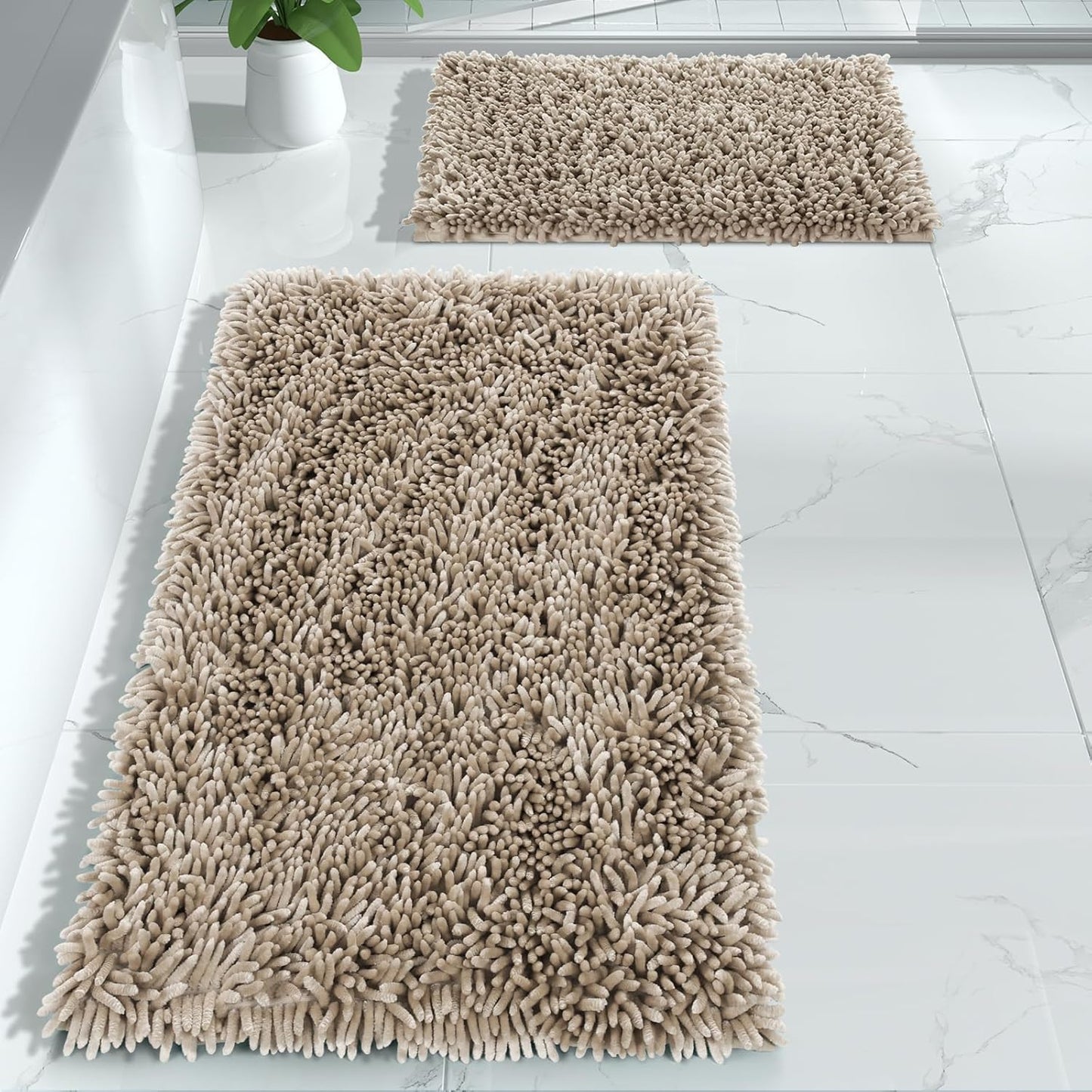 Yimobra Bathroom Rug Set 2 Piece, Luxury Shaggy Bath Mat Set with Non Slip Backing, Ultra Soft & Absorbent Mats for Bathroom Floor, Machine Washable, 31.5"x20"+24"x17", Blue
