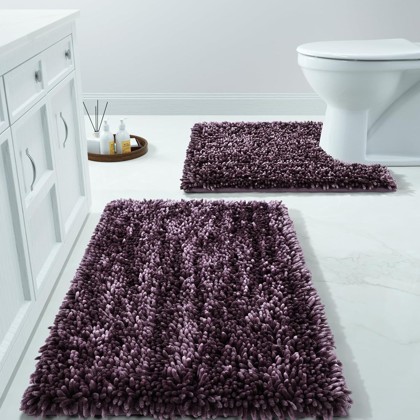 Yimobra Bathroom Rug Set 2 Piece, Luxury Shaggy Bath Mat Set with Non Slip Backing, Ultra Soft & Absorbent Mats for Bathroom Floor, Machine Washable, 31.5"x20"+24"x17", Blue