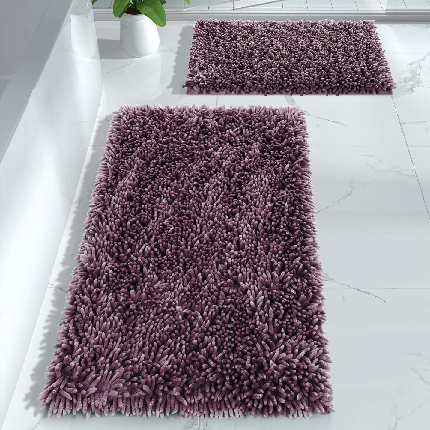 Yimobra Bathroom Rug Set 2 Piece, Luxury Shaggy Bath Mat Set with Non Slip Backing, Ultra Soft & Absorbent Mats for Bathroom Floor, Machine Washable, 31.5"x20"+24"x17", Blue