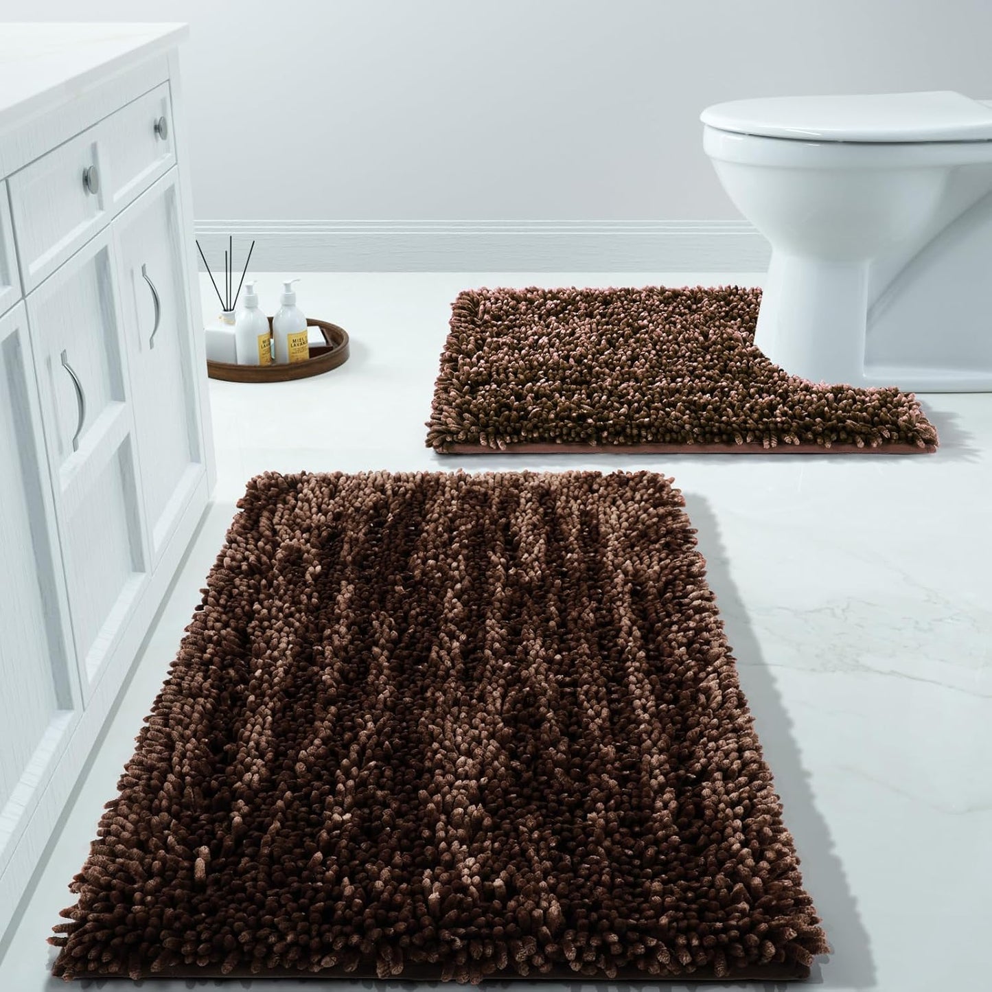 Yimobra Bathroom Rug Set 2 Piece, Luxury Shaggy Bath Mat Set with Non Slip Backing, Ultra Soft & Absorbent Mats for Bathroom Floor, Machine Washable, 31.5"x20"+24"x17", Blue