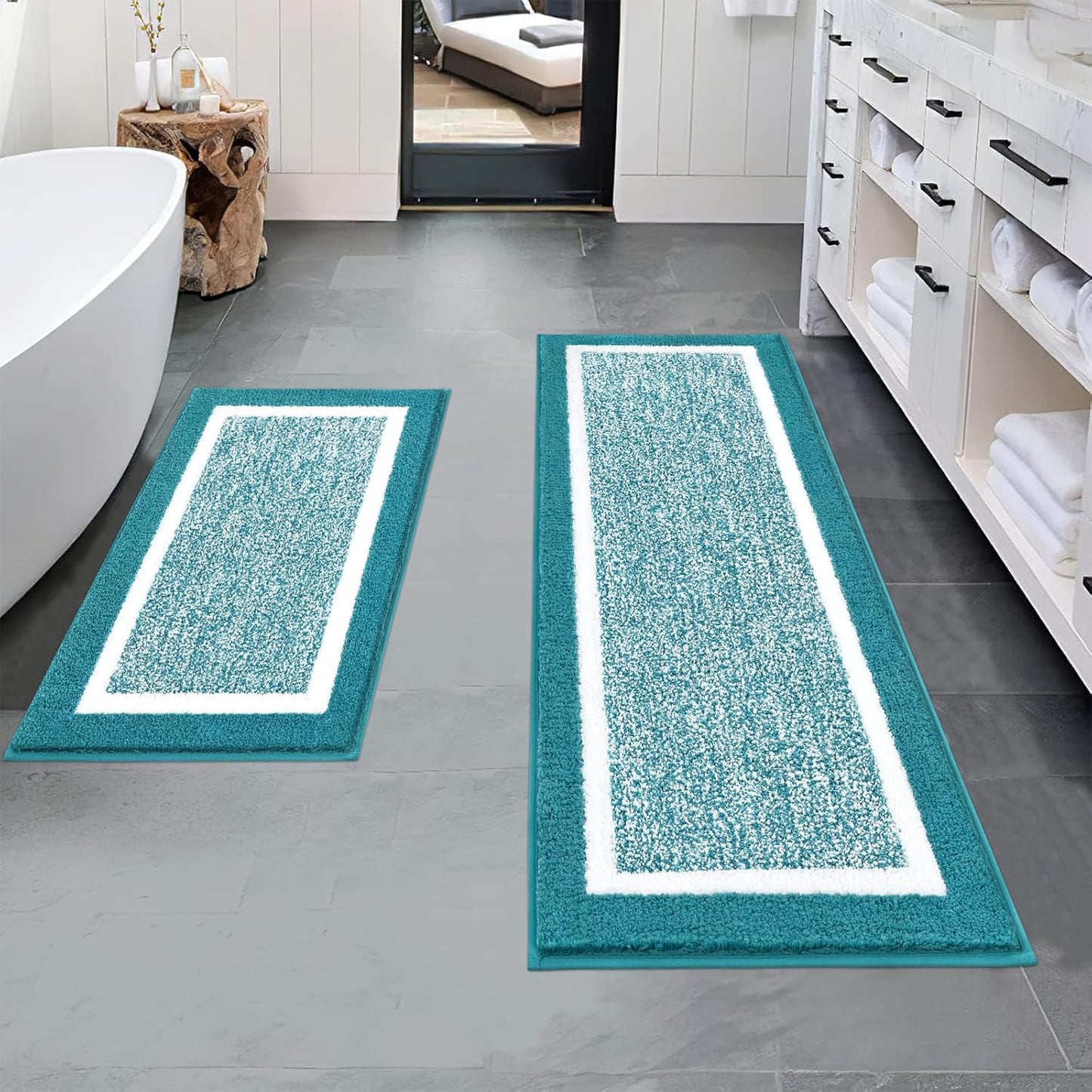 Pauwer 3 Pieces Bathroom Rugs Sets, Ultra Soft Non-Slip Mats, Microfiber Absorbent Bath Rugs with U-Shaped Toilet Rug for Bath Floor, Tub, Shower, Blue