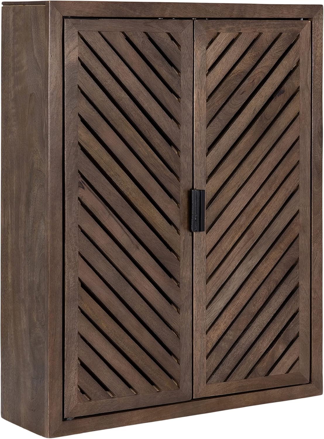 Kate and Laurel Mezzeta Decorative Modern Two-Door Floating Bathroom Cabinet; 22 x 7 x 28; Black; Decorative Over Toilet Storage Cabinet Made from Solid Mango Wood with Slatted Chevron Design