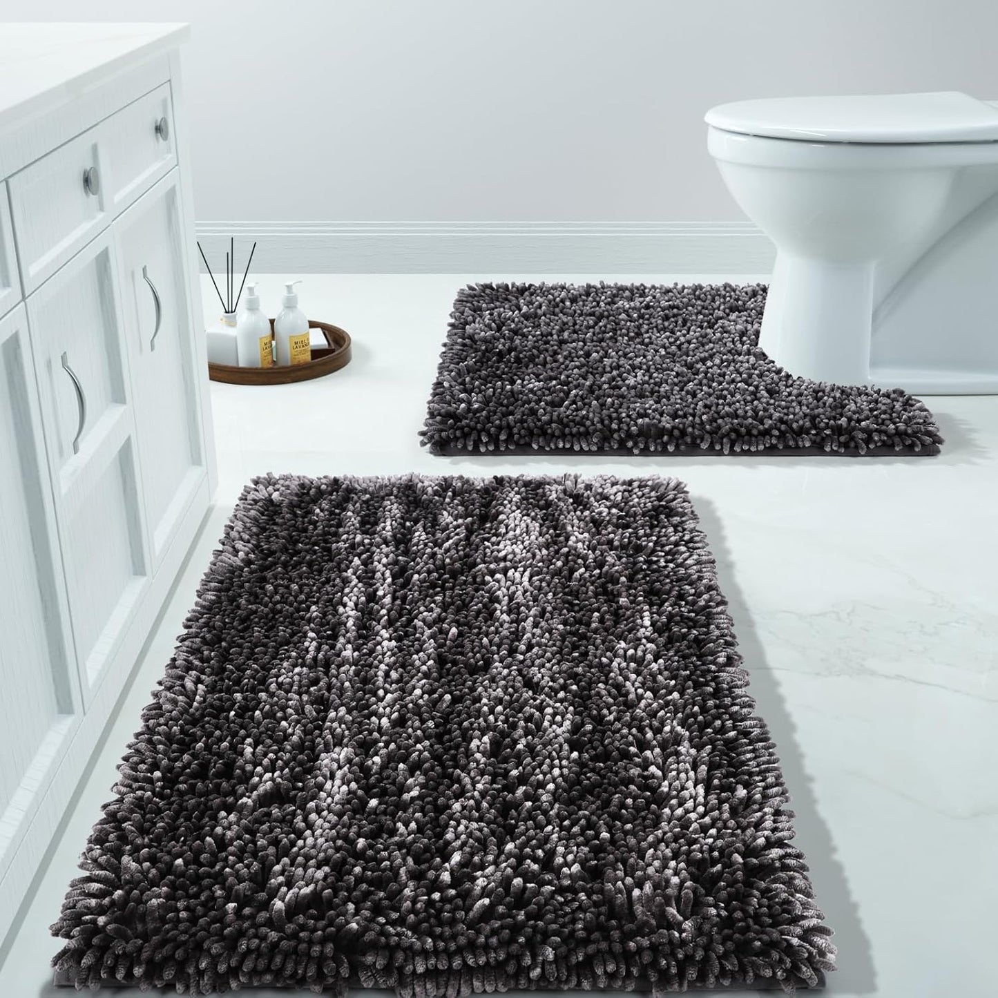 Yimobra Bathroom Rug Set 2 Piece, Luxury Shaggy Bath Mat Set with Non Slip Backing, Ultra Soft & Absorbent Mats for Bathroom Floor, Machine Washable, 31.5"x20"+24"x17", Blue