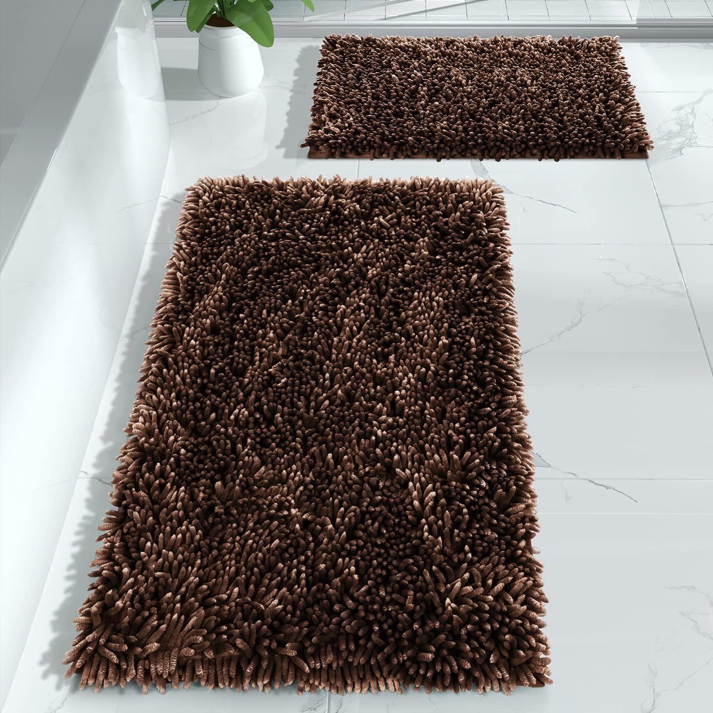 Yimobra Bathroom Rug Set 2 Piece, Luxury Shaggy Bath Mat Set with Non Slip Backing, Ultra Soft & Absorbent Mats for Bathroom Floor, Machine Washable, 31.5"x20"+24"x17", Blue