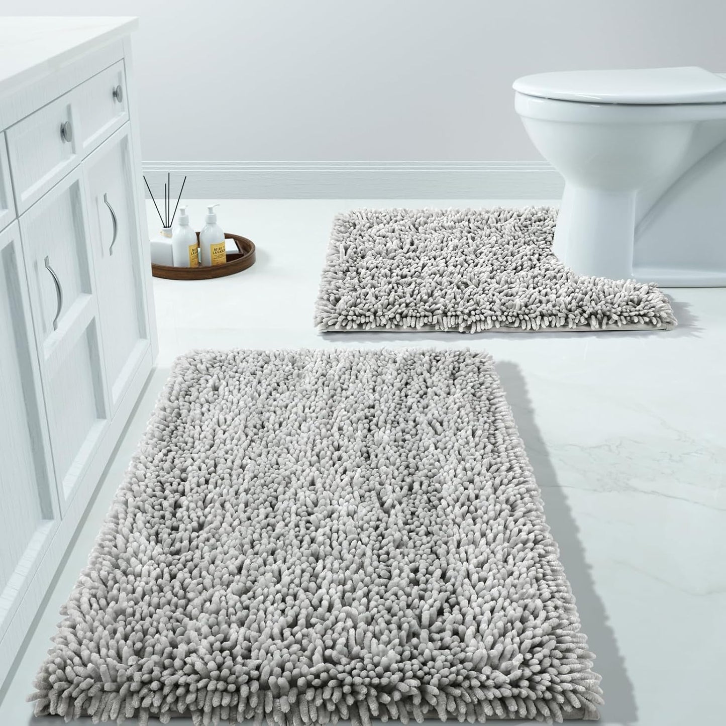 Yimobra Bathroom Rug Set 2 Piece, Luxury Shaggy Bath Mat Set with Non Slip Backing, Ultra Soft & Absorbent Mats for Bathroom Floor, Machine Washable, 31.5"x20"+24"x17", Blue
