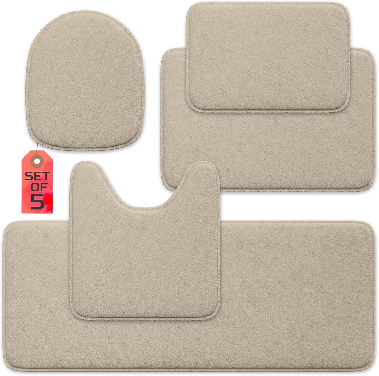 5-Piece Bathroom Rug Set - Memory Foam, Non-Slip, Machine Washable, Quick-Drying, Aqua Teal