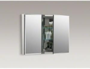 KOHLER CB-CLC3526FS Double Door Beveled Medicine Cabinet with Mirror Doors & Adjustable Shelves, Rectangular Beveled Edge Frame, 35" x 26"