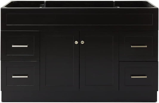 DKB Bradford Series 54" Inch Bathroom Base Cabinet in Black, Center Sink Configuration, Built in Toe Kick, 2 Soft Closing Doors, 4 Full Extension Dovetail Drawers