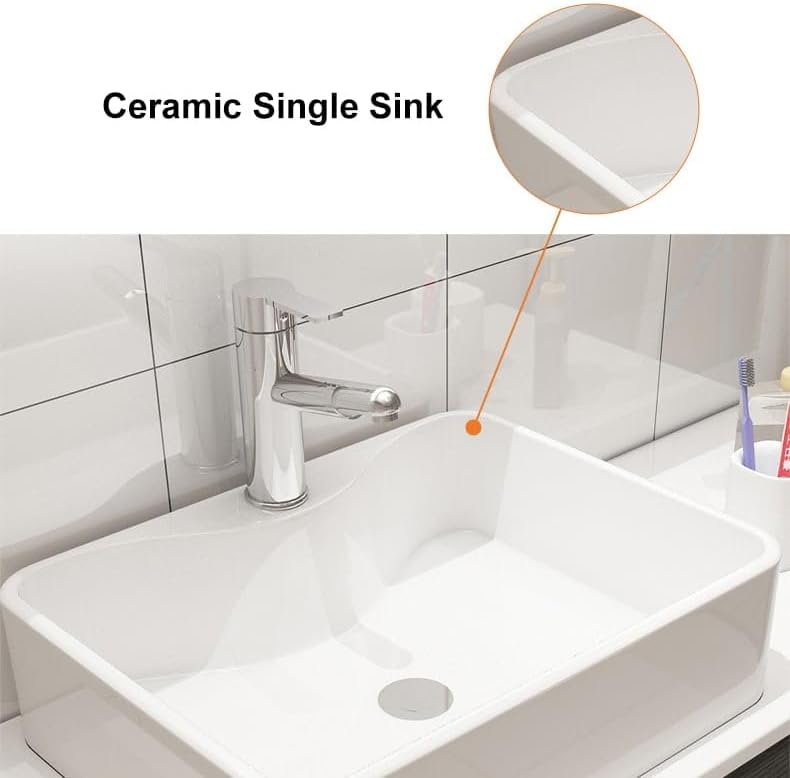 31'' Bathroom Vanity Floating Bathroom Sink Cabinet with Ceramic Vessel Sink Black & White Wall Mounted Floating Vanity