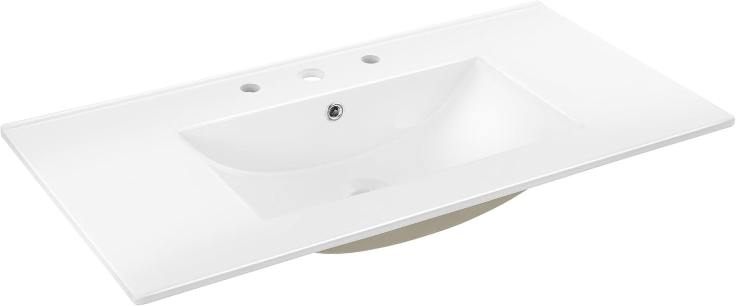 JONATHAN Y SNK1002D Ancillary 3-Hole 30 in. W x 18.25 in. D Classic Contemporary Rectangular Ceramic Single Sink Basin Vanity Top, Black Marble Effect