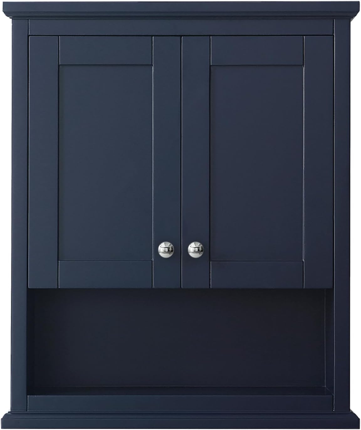 Wyndham Collection Avery Over-The-Toilet Bathroom Wall-Mounted Storage Cabinet in Dark Blue with Polished Chrome Trim