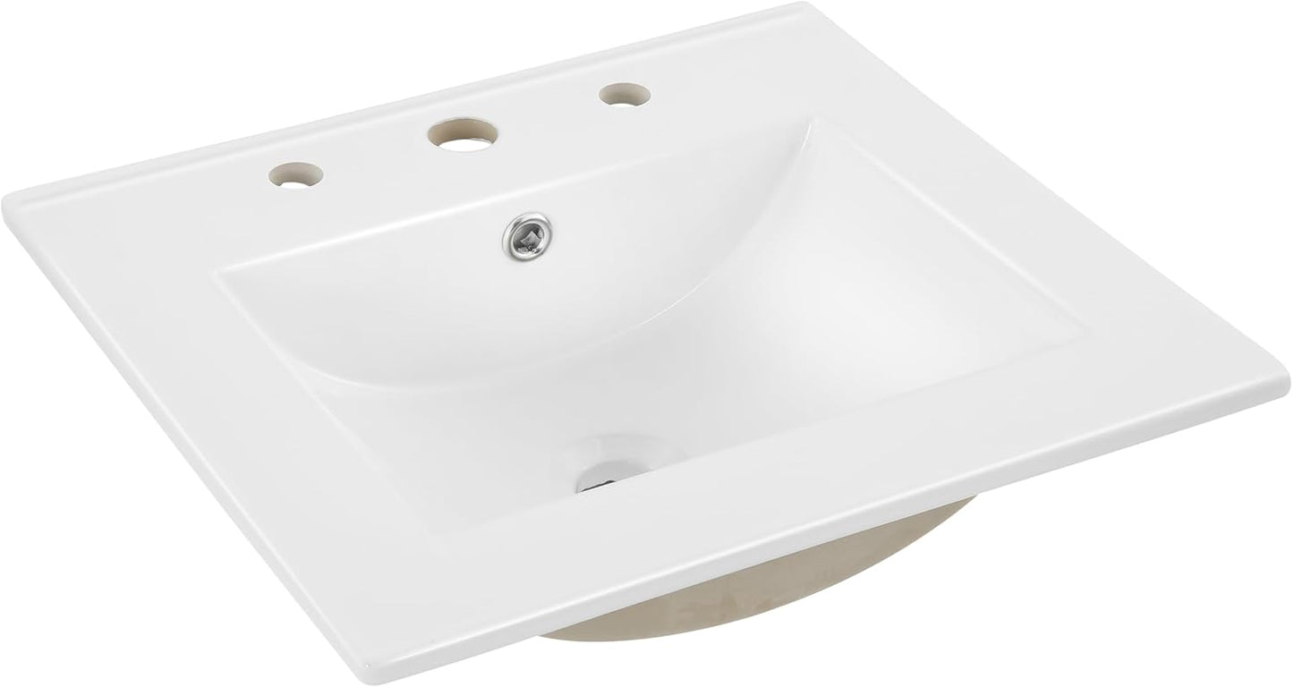 JONATHAN Y SNK1002D Ancillary 3-Hole 30 in. W x 18.25 in. D Classic Contemporary Rectangular Ceramic Single Sink Basin Vanity Top, Black Marble Effect