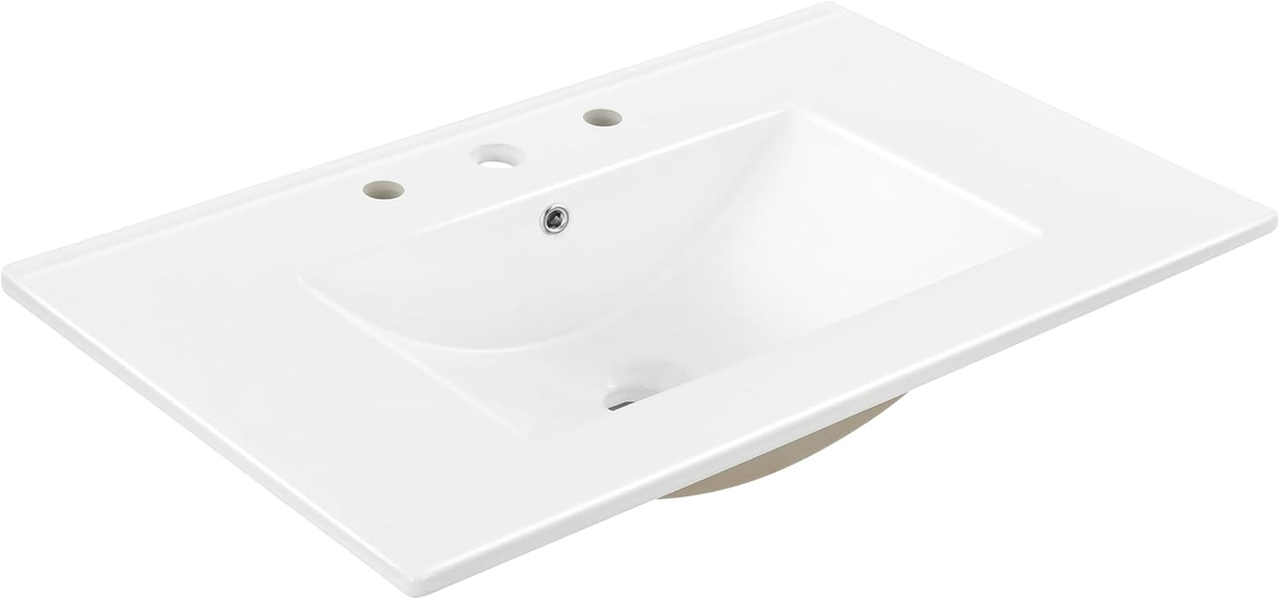 JONATHAN Y SNK1002D Ancillary 3-Hole 30 in. W x 18.25 in. D Classic Contemporary Rectangular Ceramic Single Sink Basin Vanity Top, Black Marble Effect