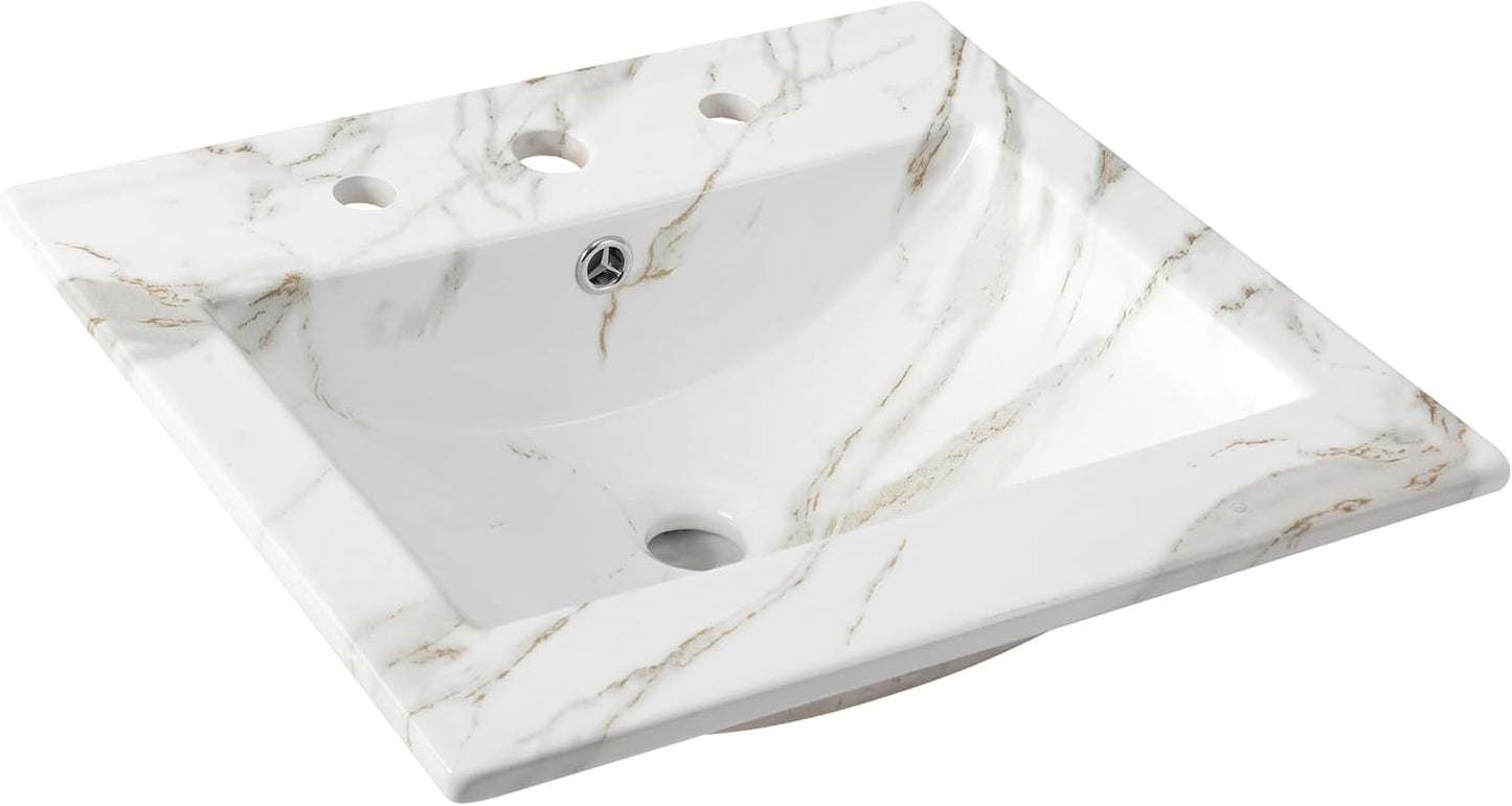 JONATHAN Y SNK1002D Ancillary 3-Hole 30 in. W x 18.25 in. D Classic Contemporary Rectangular Ceramic Single Sink Basin Vanity Top, Black Marble Effect