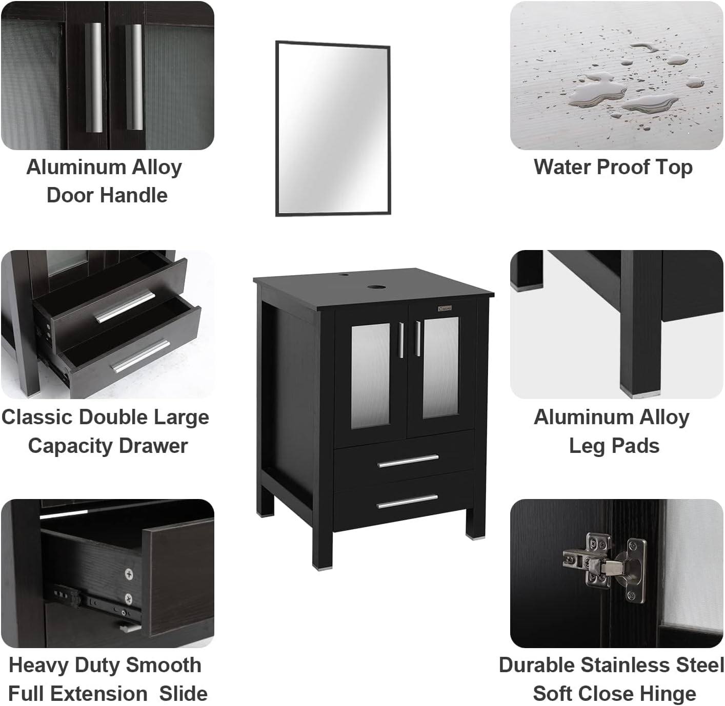 eclife 72" Modern Bathroom Vanity Sink Combo Freestanding Cabinet with Small Side Cabinet, Blue Boat Glass Vessel Sink, Water Save Faucet, Drain (Black+A29BU)