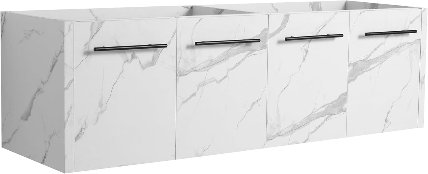 60 Inch Bathroom Vanity Without Sink, 60" Floating Vanity Without Top, Modern Wall Mounted Cabinet for Large Space, Large Bathroom Storage Cabinet with 4 Soft-Closing Doors and Bar Handles