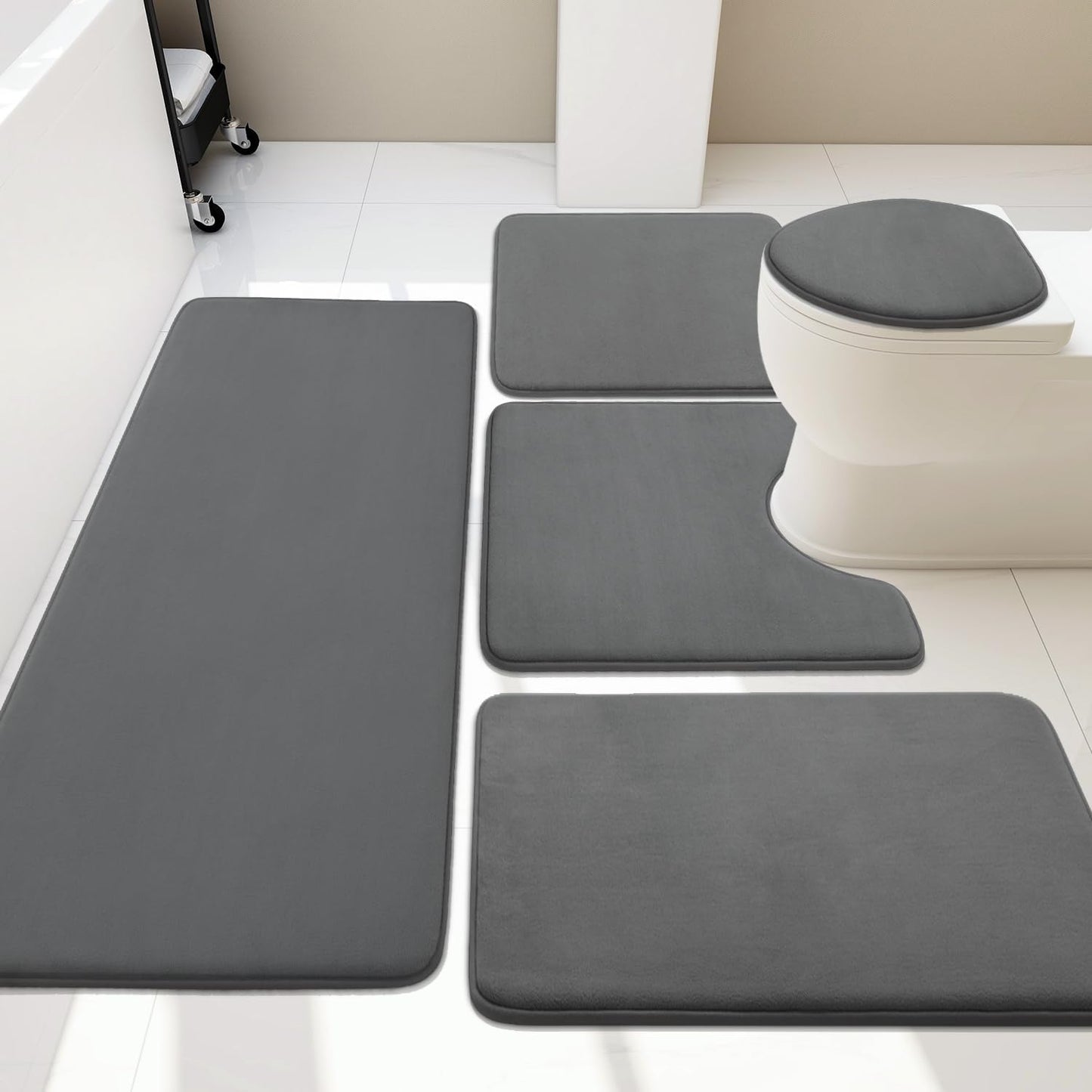 YIHOUSE Bathroom Rug Set 5 Piece, Memory Foam Bath Mat Set, Super Absorbent Bath Mats for Floor - Non-Slip & Washable Bathroom Rugs - Dry Quickly Bath Rugs, Dark Blue