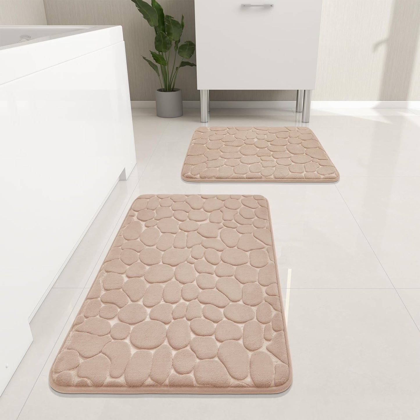YIHOUSE Bathroom Rugs Set, 5 Piece Cobblestone Memory Foam Mats, Extra Thick Non Slip, Water Absorbent, Washable Teal Bath Rugs for Tub, Toilet and Floor