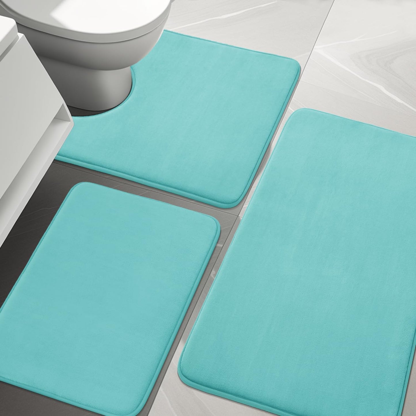 YIHOUSE Bathroom Rug Set 5 Piece, Memory Foam Bath Mat Set, Super Absorbent Bath Mats for Floor - Non-Slip & Washable Bathroom Rugs - Dry Quickly Bath Rugs, Dark Blue