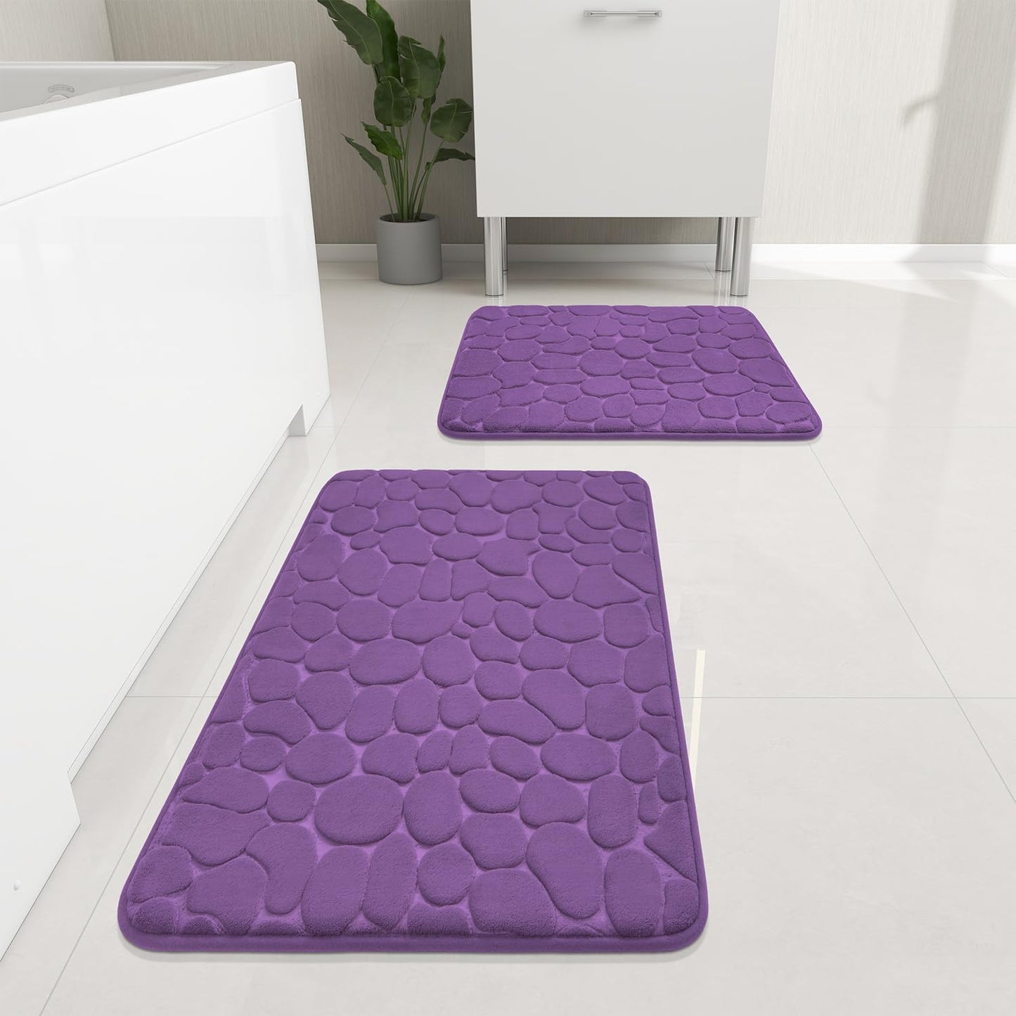 YIHOUSE Bathroom Rugs Set, 5 Piece Cobblestone Memory Foam Mats, Extra Thick Non Slip, Water Absorbent, Washable Teal Bath Rugs for Tub, Toilet and Floor
