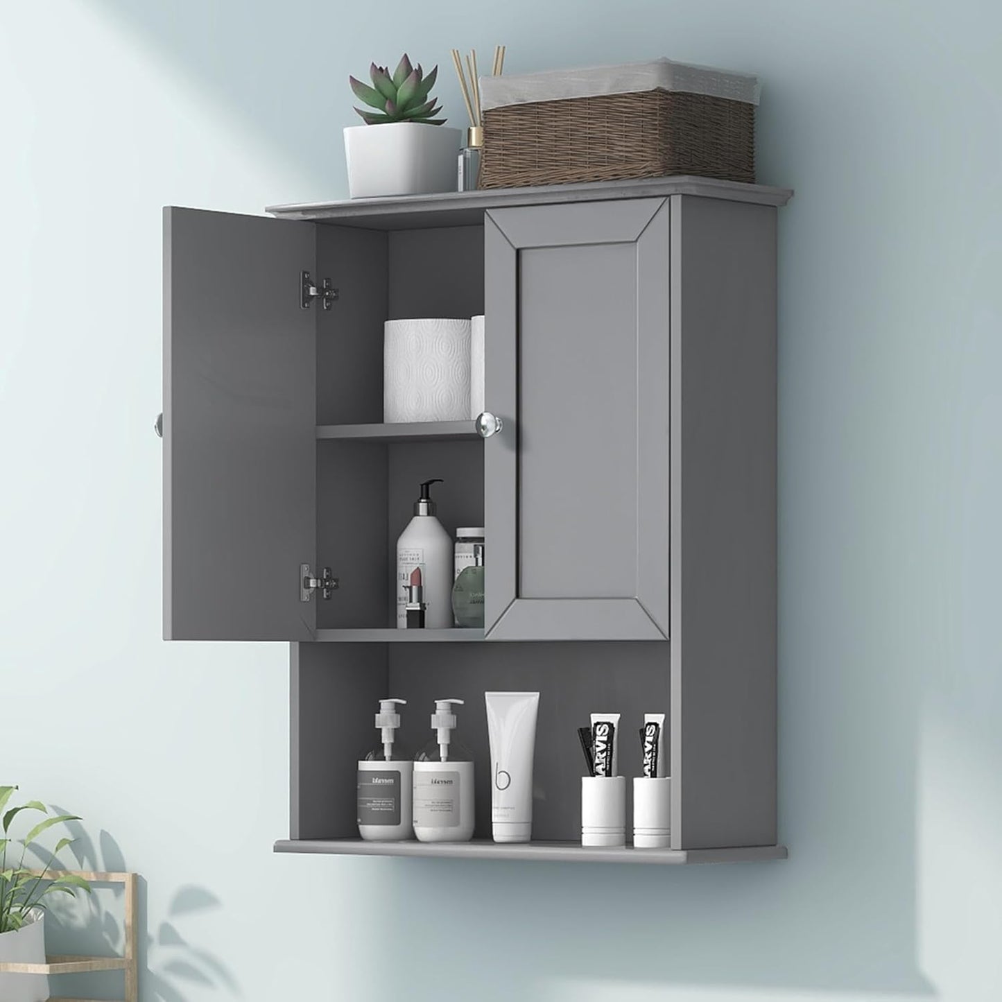 White Bathroom Wall Cabinet Over The Toilet Storage Cabinet, 24x30 Inch Wood Medicine Cabinets Wall Mounted Bathroom Cabinet with Doors for Laundry Room, Bedroom Kitchen