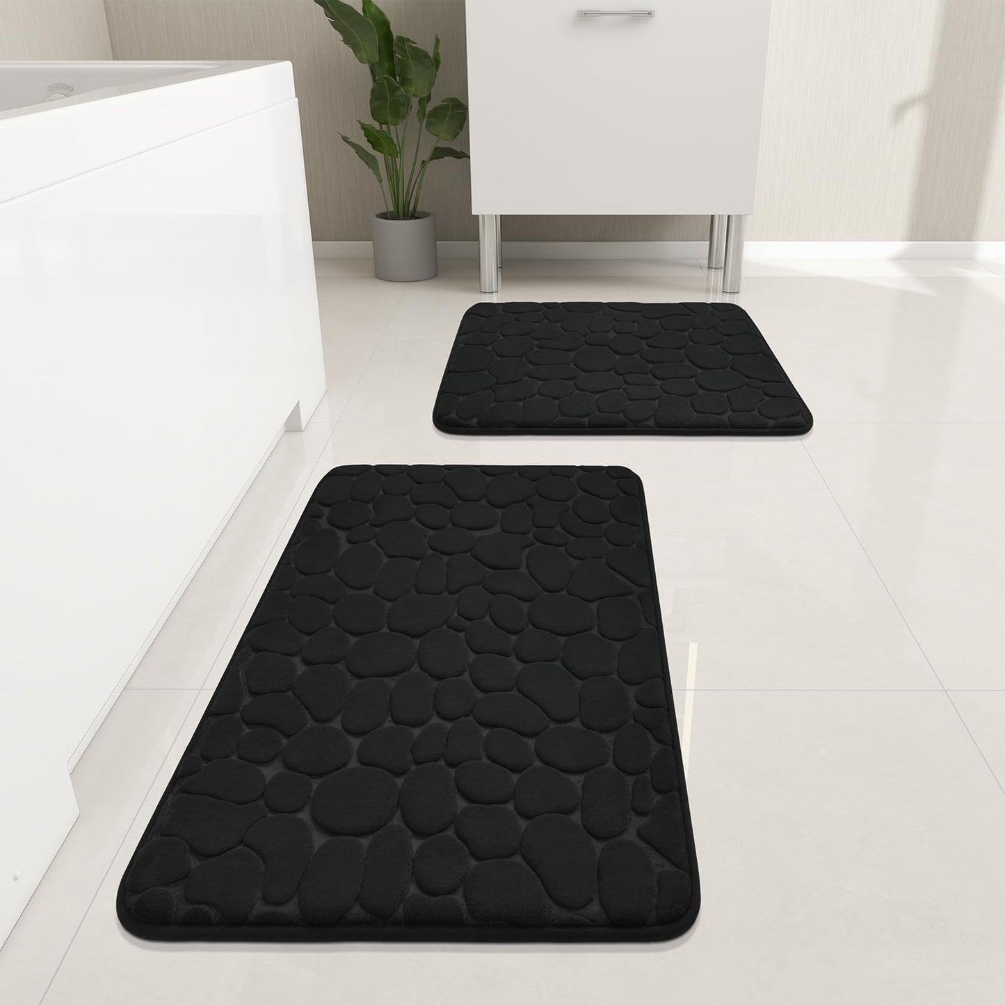 YIHOUSE Bathroom Rugs Set, 5 Piece Cobblestone Memory Foam Mats, Extra Thick Non Slip, Water Absorbent, Washable Teal Bath Rugs for Tub, Toilet and Floor