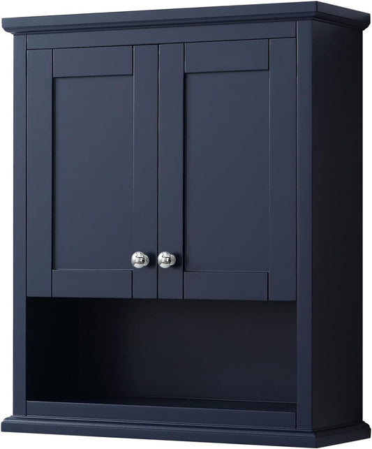 Wyndham Collection Avery Over-The-Toilet Bathroom Wall-Mounted Storage Cabinet in Dark Blue with Polished Chrome Trim