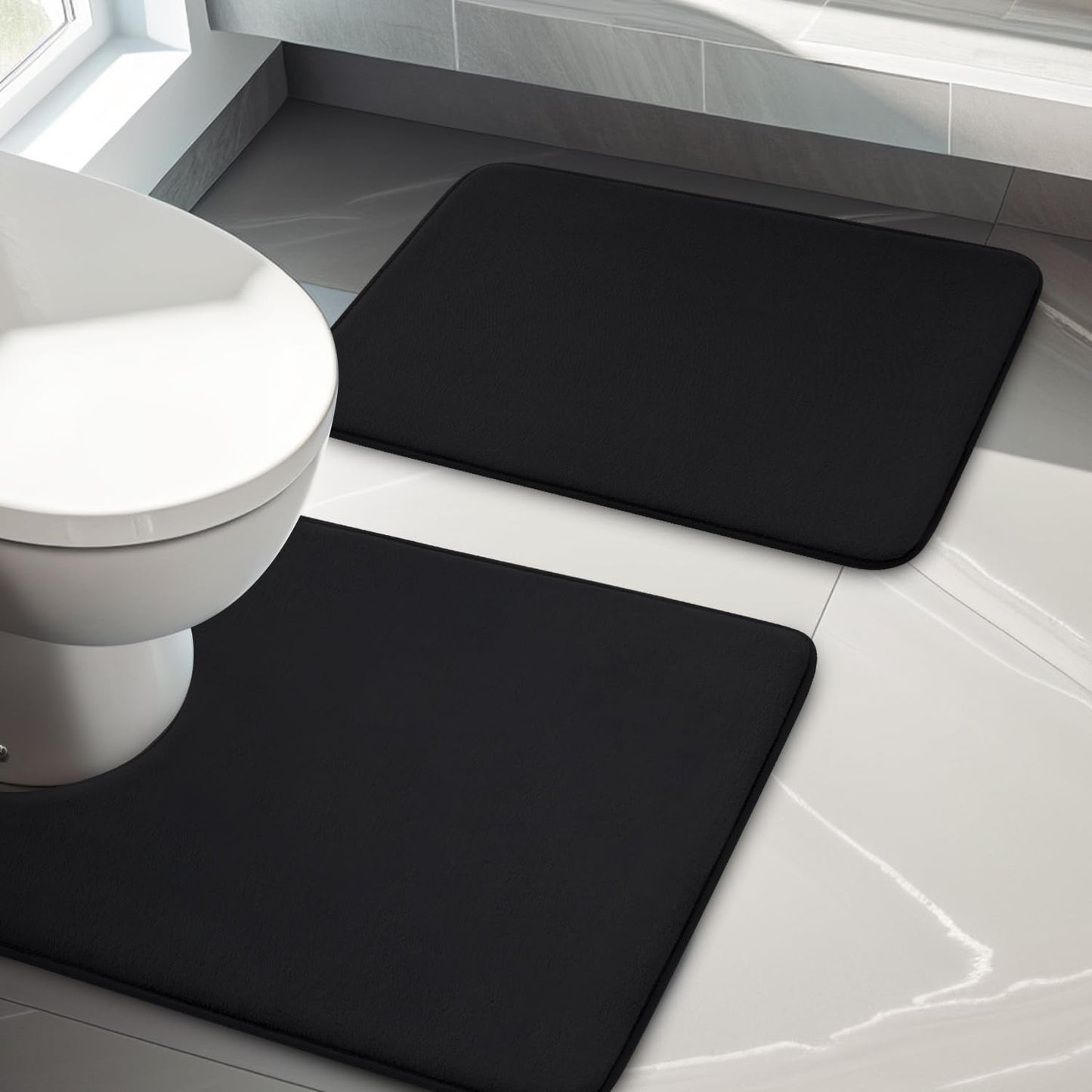 YIHOUSE Bathroom Rug Set 5 Piece, Memory Foam Bath Mat Set, Super Absorbent Bath Mats for Floor - Non-Slip & Washable Bathroom Rugs - Dry Quickly Bath Rugs, Dark Blue
