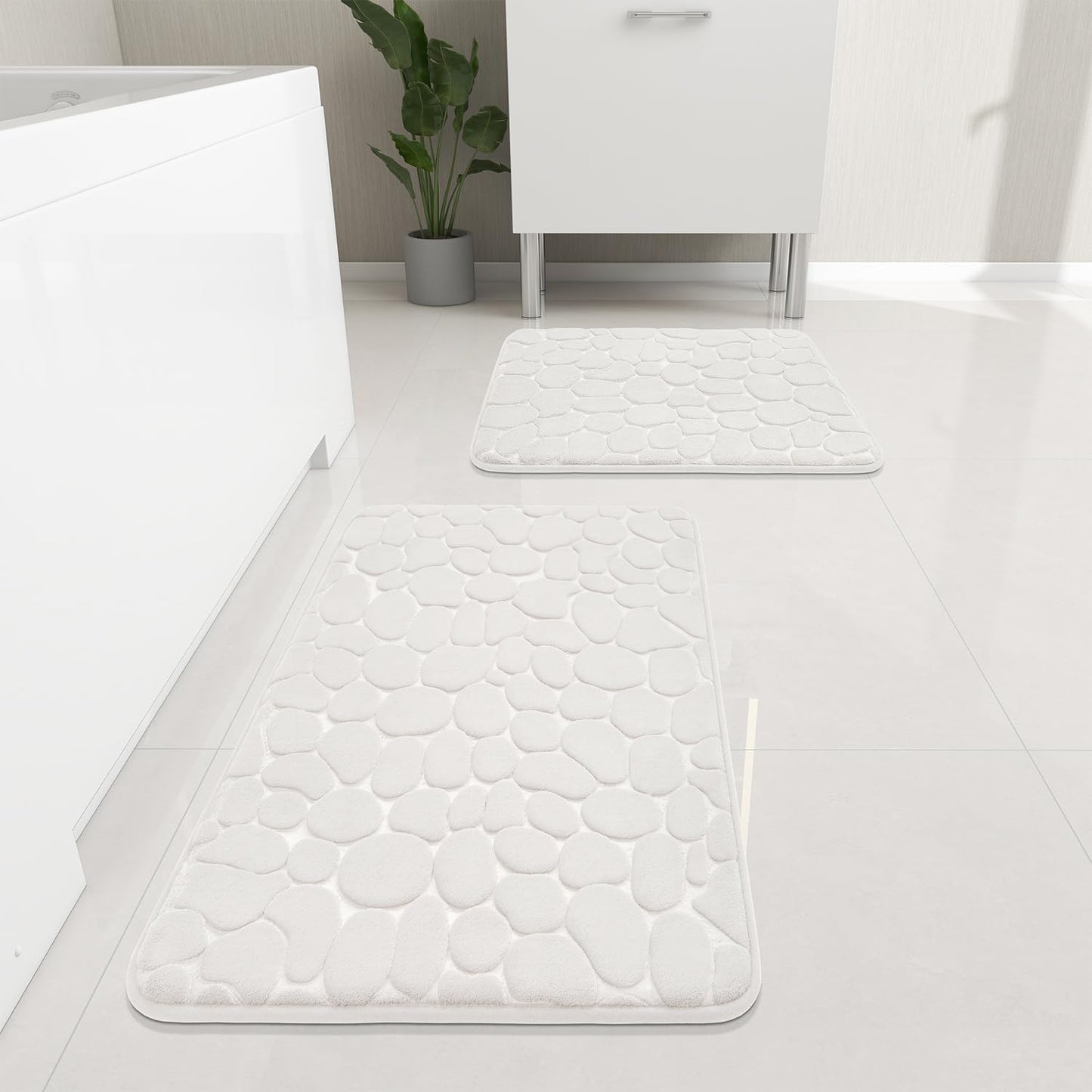 YIHOUSE Bathroom Rugs Set, 5 Piece Cobblestone Memory Foam Mats, Extra Thick Non Slip, Water Absorbent, Washable Teal Bath Rugs for Tub, Toilet and Floor