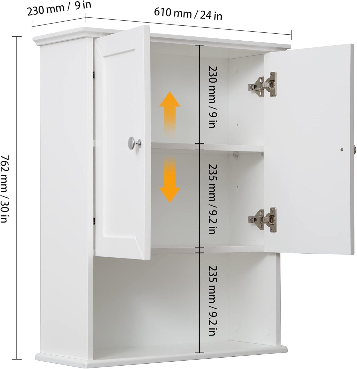 White Bathroom Wall Cabinet Over The Toilet Storage Cabinet, 24x30 Inch Wood Medicine Cabinets Wall Mounted Bathroom Cabinet with Doors for Laundry Room, Bedroom Kitchen