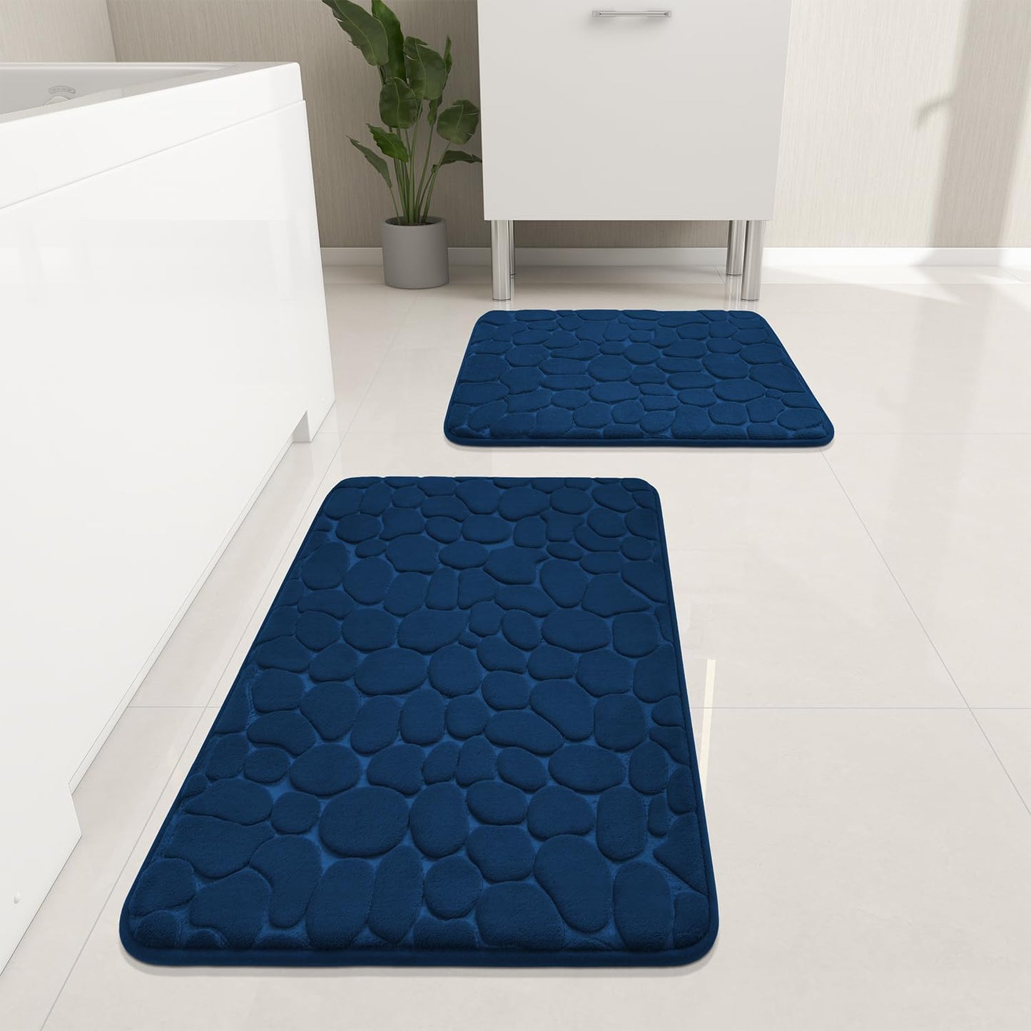 YIHOUSE Bathroom Rugs Set, 5 Piece Cobblestone Memory Foam Mats, Extra Thick Non Slip, Water Absorbent, Washable Teal Bath Rugs for Tub, Toilet and Floor