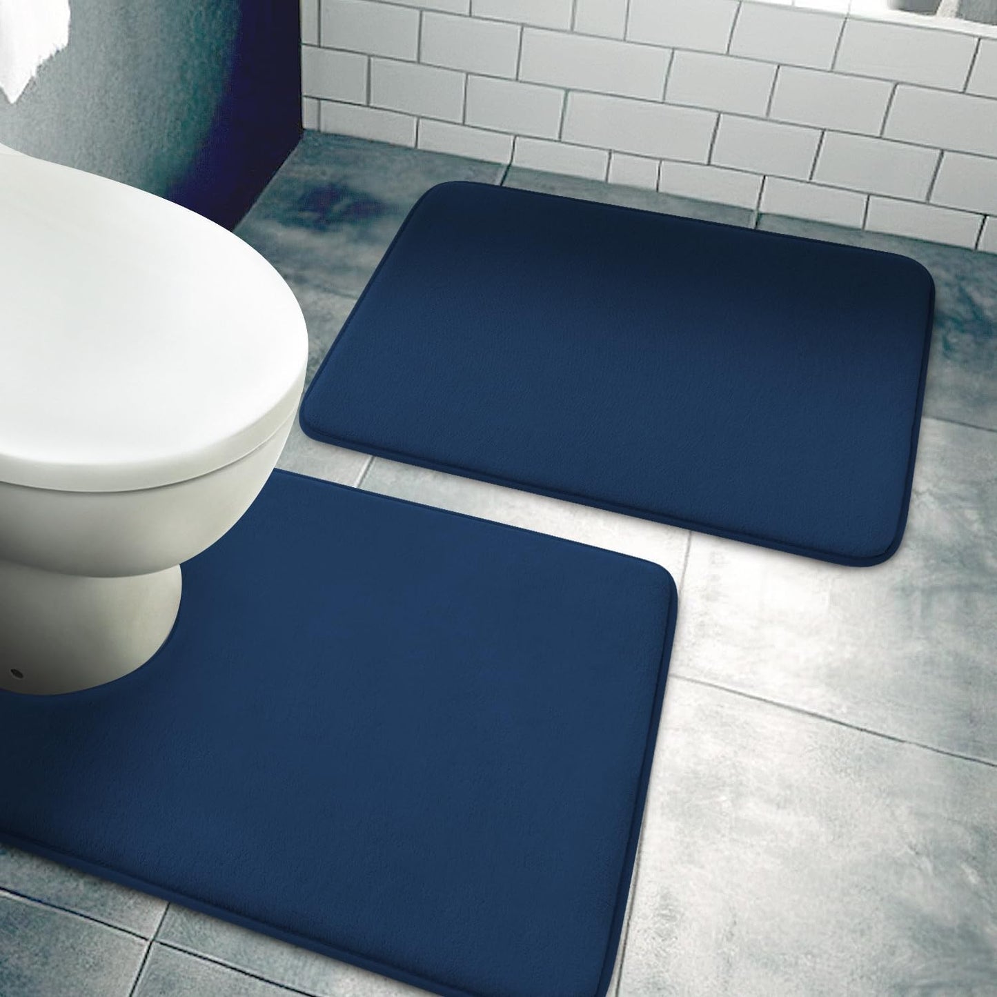 YIHOUSE Bathroom Rug Set 5 Piece, Memory Foam Bath Mat Set, Super Absorbent Bath Mats for Floor - Non-Slip & Washable Bathroom Rugs - Dry Quickly Bath Rugs, Dark Blue