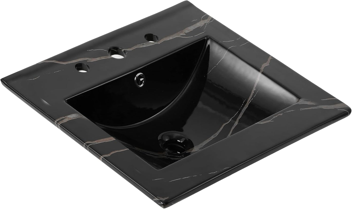 JONATHAN Y SNK1002D Ancillary 3-Hole 30 in. W x 18.25 in. D Classic Contemporary Rectangular Ceramic Single Sink Basin Vanity Top, Black Marble Effect