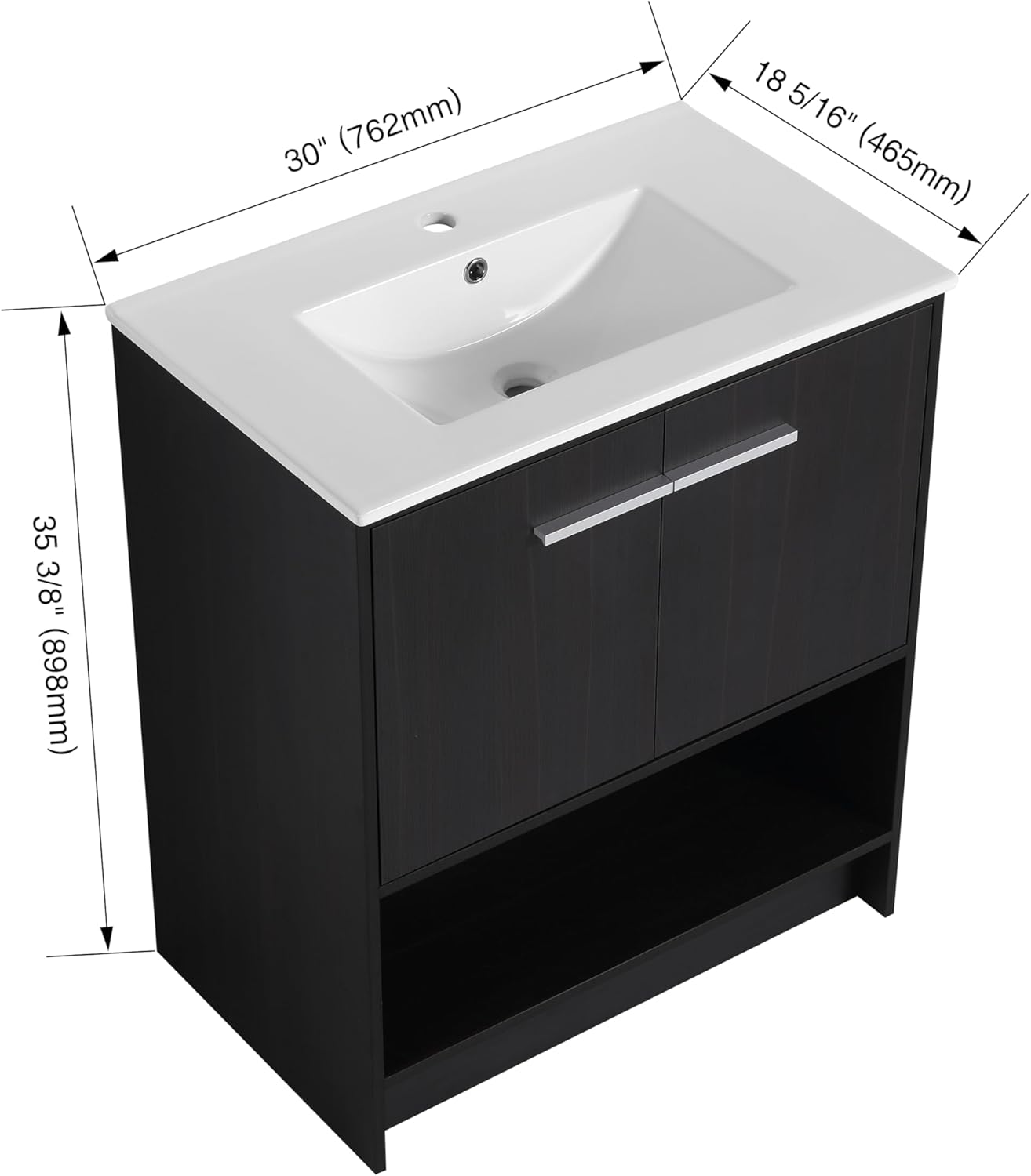 30" Vanity,Bathroom Vanity with Sink,Storsge Bathroom Cabinet,Freestanding Modern Vanity Cabinet with 2 Soft Closing Doors,Engineering Wood,Dark Oak,30 Inch