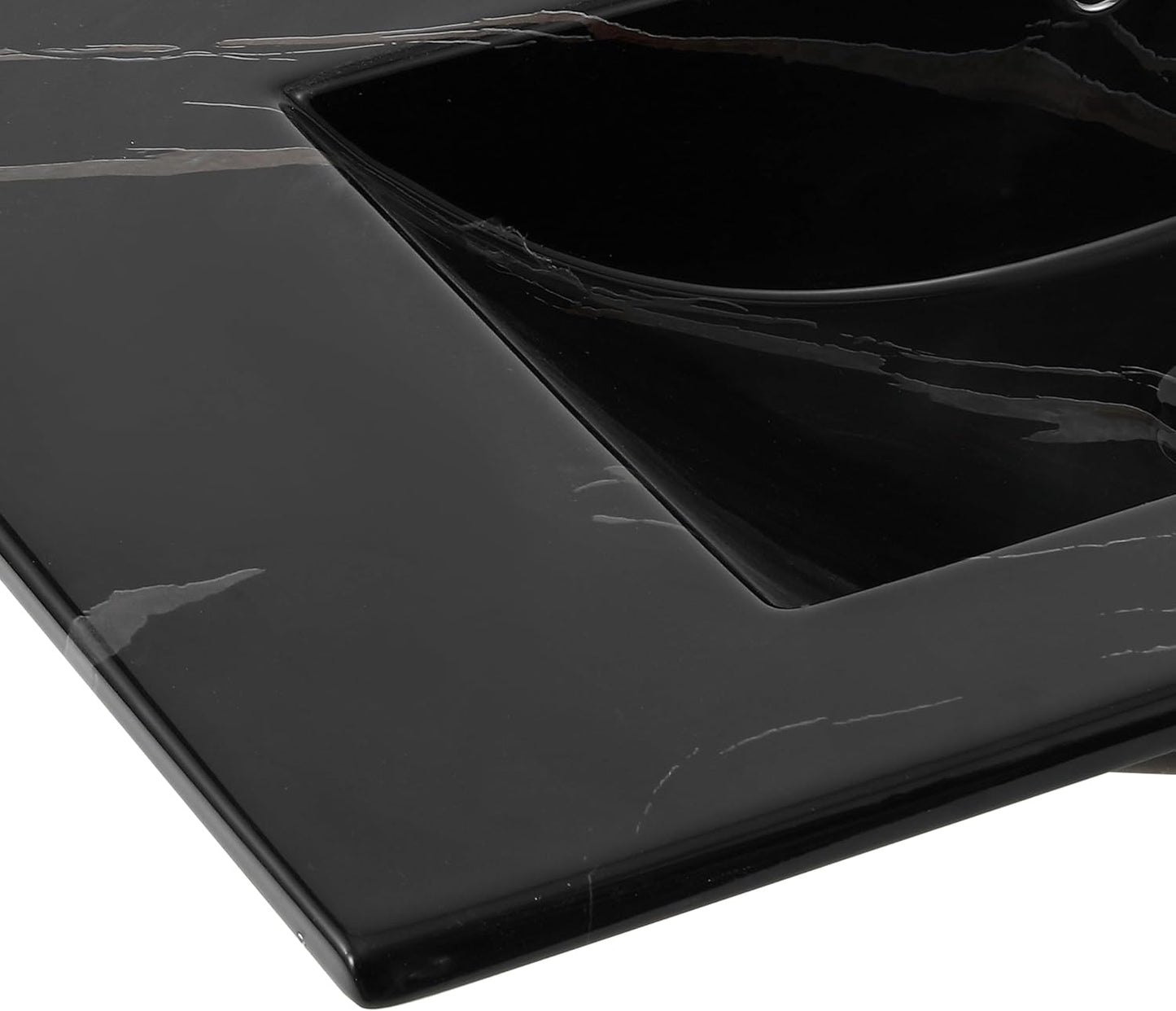 JONATHAN Y SNK1002D Ancillary 3-Hole 30 in. W x 18.25 in. D Classic Contemporary Rectangular Ceramic Single Sink Basin Vanity Top, Black Marble Effect