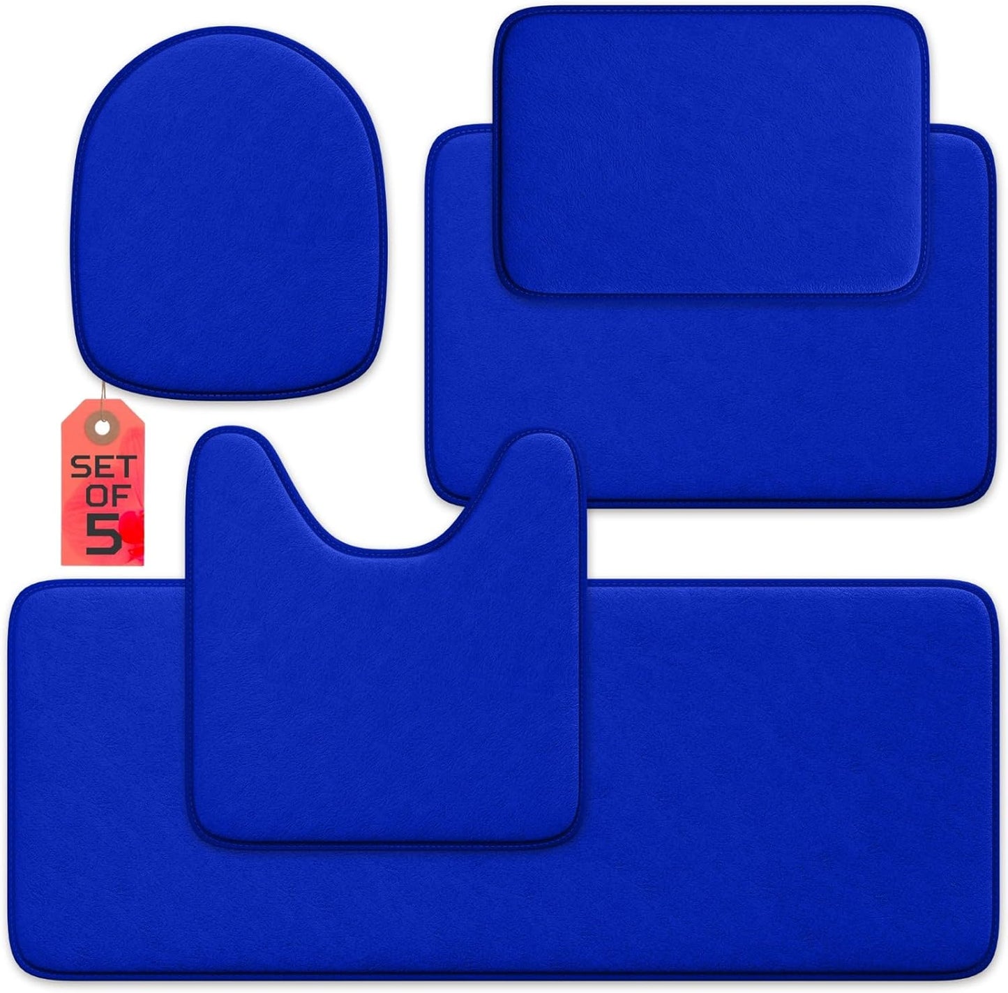 5-Piece Bathroom Rug Set - Memory Foam, Non-Slip, Machine Washable, Quick-Drying, Aqua Teal