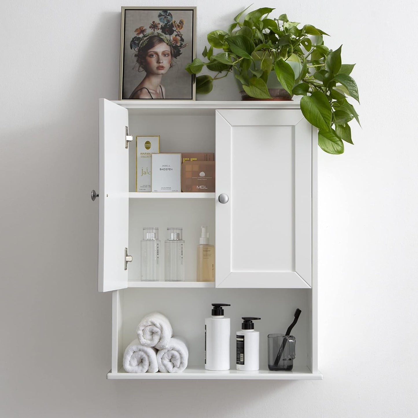 White Bathroom Wall Cabinet Over The Toilet Storage Cabinet, 24x30 Inch Wood Medicine Cabinets Wall Mounted Bathroom Cabinet with Doors for Laundry Room, Bedroom Kitchen