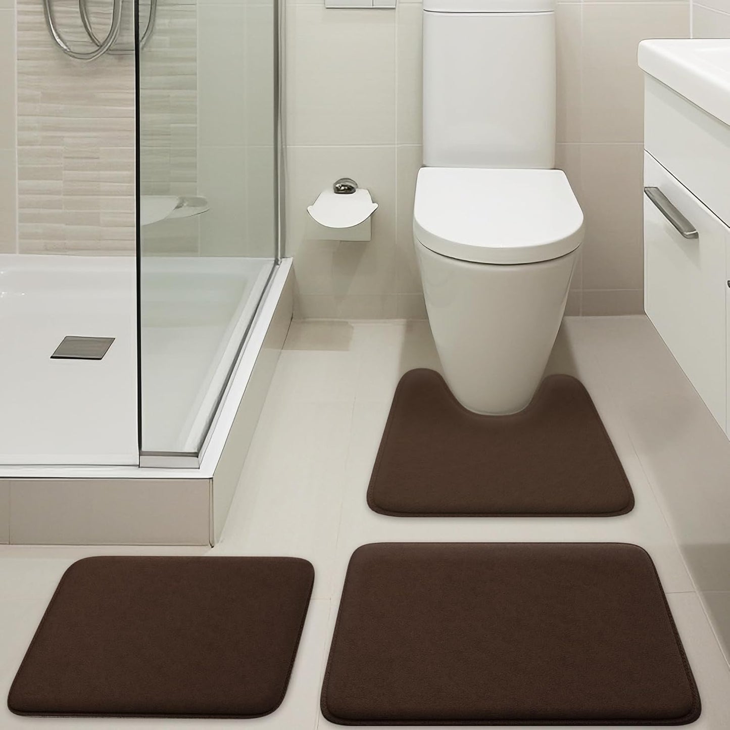 5-Piece Bathroom Rug Set - Memory Foam, Non-Slip, Machine Washable, Quick-Drying, Aqua Teal