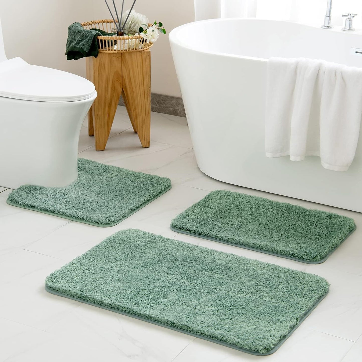 MIULEE 3 Pieces Bathroom Rugs and mats Sets Extra Thick Non Slip Microfiber Bath Mats and U-Shaped Contour Toilet Rug for Bath Room Floor Restroom,20"x30"+16"x24"+20"x20", Teal